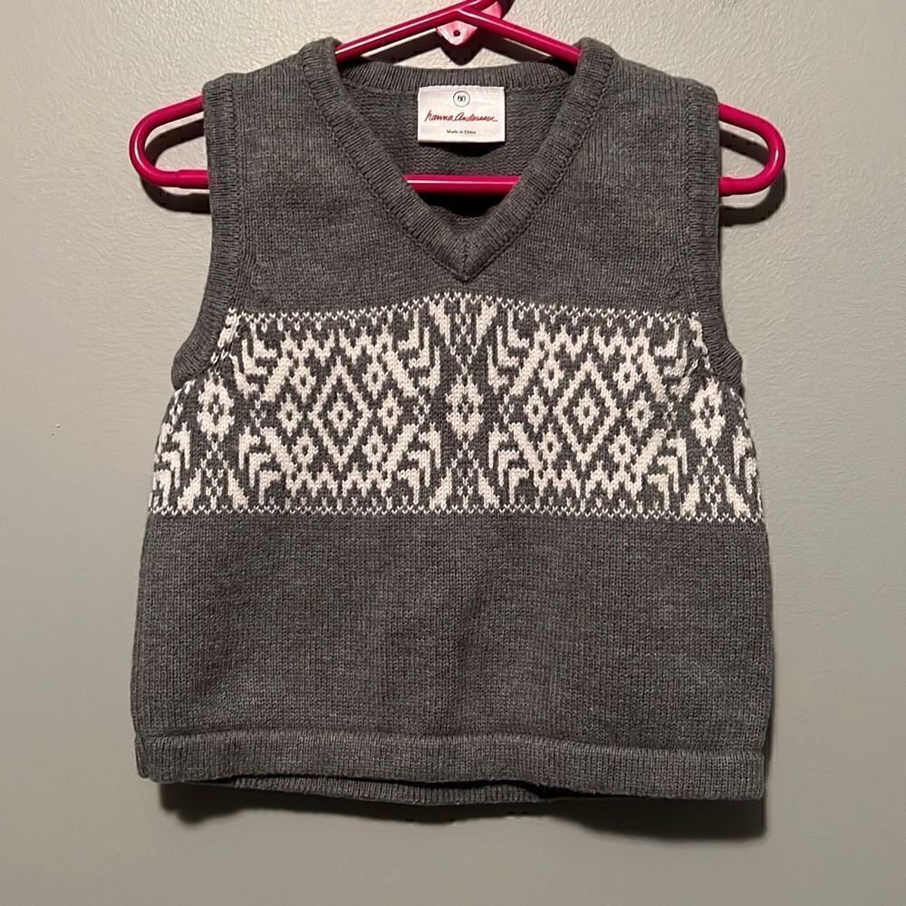 Hanna Andersson Kids' Gray White Knit V-Neck Sweater Vest
